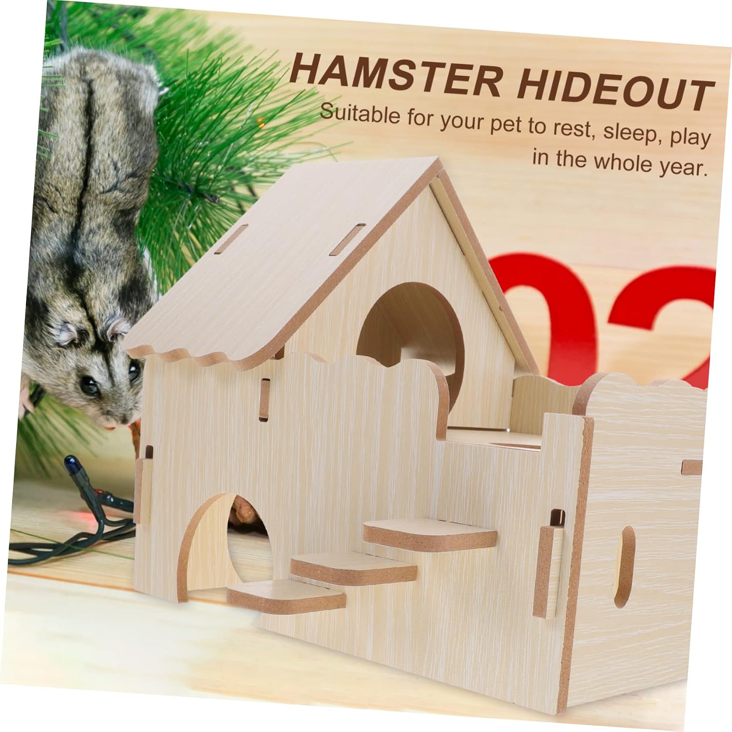 GANAZONO Wooden Guinea Pig House Wave Ladder Multi-Functional Small Animal Habitat Hideout for Hamsters and Guinea Pigs Large Space for Play and Rest