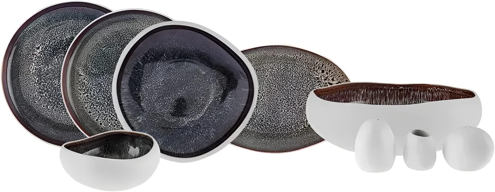 Karaca Streamline Galactic Reactive 59 Piece,Dinnerware Set for 12 People,Dinner Plates,Pasta Bowls,Salad/Cereal/Soup Bowls,Side Plates,Serving Platters,Porcelain Tableware,Crockery Set,White