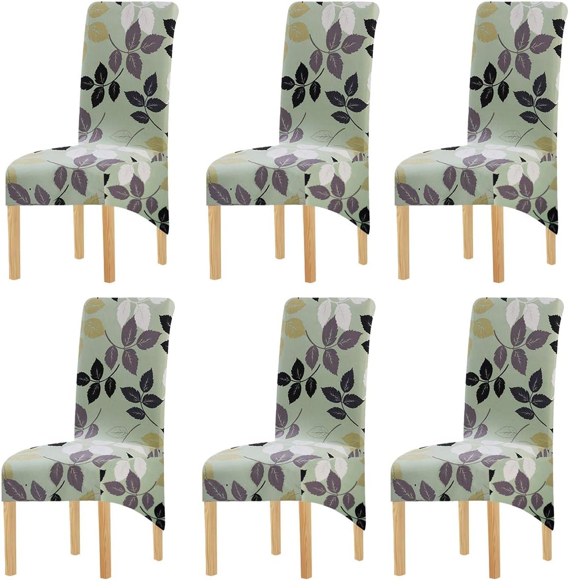KELUINA Printing Fabric Stretch XL Chair Covers for Dining Chairs 2/4/6 Pcs Elastic Large Chair Slipcover for Dining Room Wedding Banquet Party Decoration (Green-1,6 Pack)