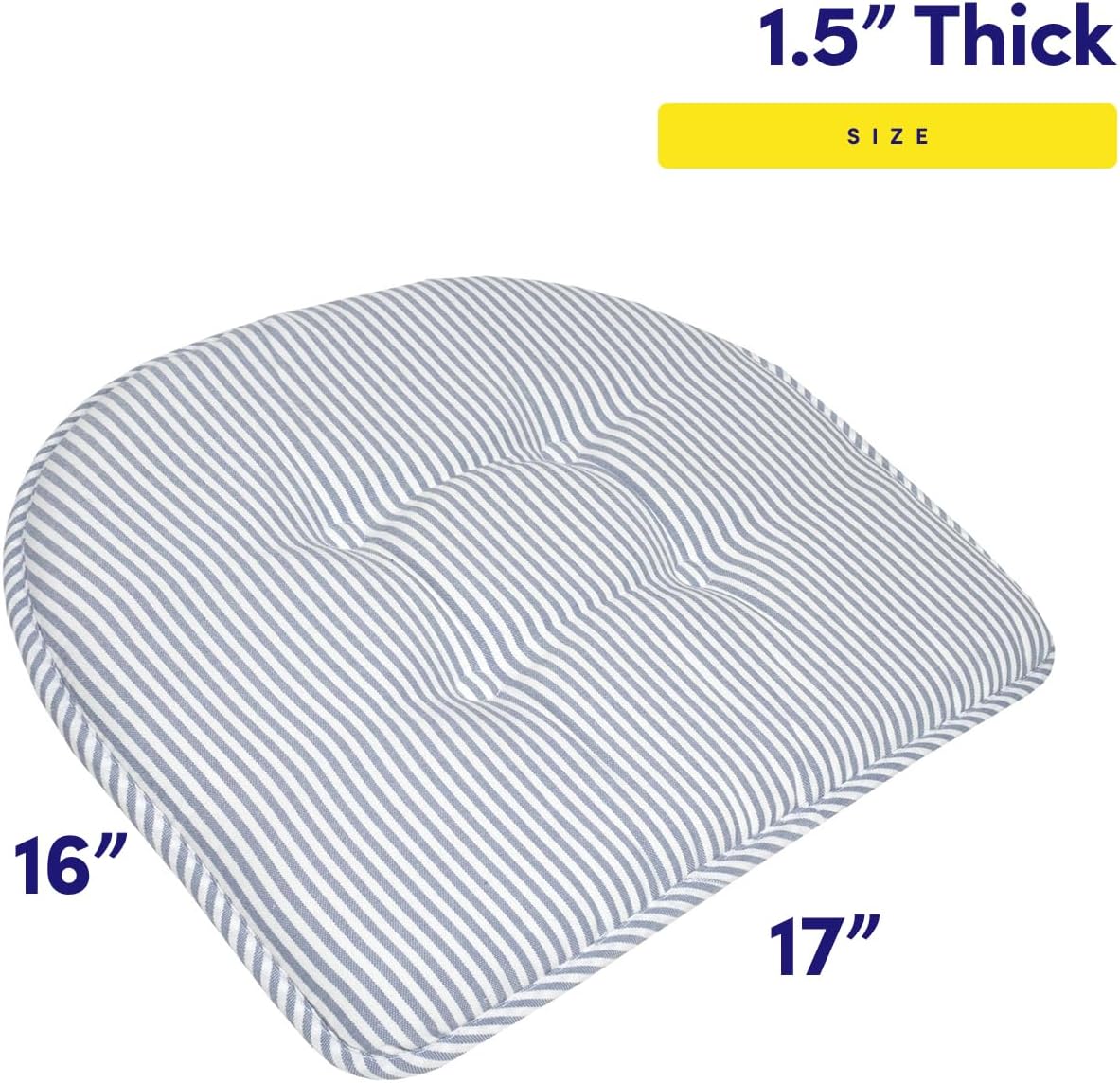 Sweet Home Collection Chair Cushion Memory Foam Pads Tufted Slip Non Skid Rubber Back U-Shaped 17" x 16" Seat Cover, 12 Count (Pack of 1), Pinstripe Blue