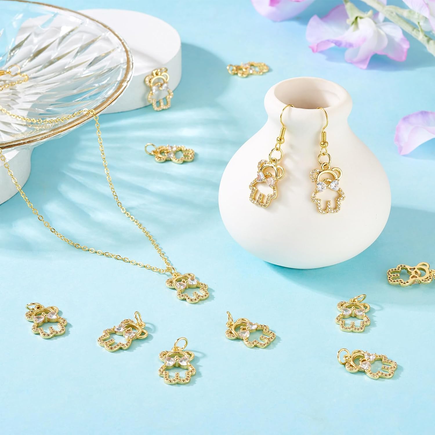 18K Gold Plated Charms Assorted Micro Pave Cubic Zirconia Charms with Jump Ring for DIY Crafts Earring Necklace Bracelet Jewelry Making - Image 4