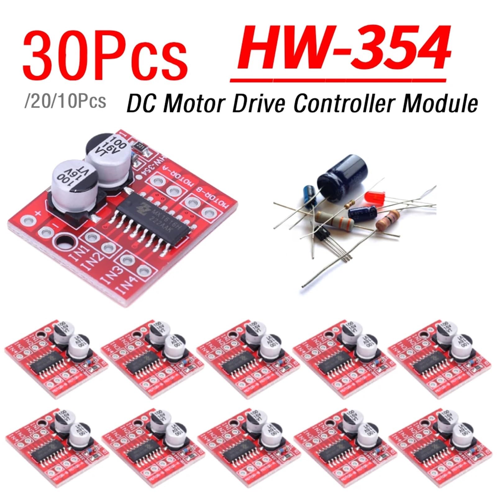 10/20/30 Uds L298N módulo controlador de Motor DC velocidad PWM Mini placa de accionamiento paso a paso doble puente H 2 canales(30 Pcs)
