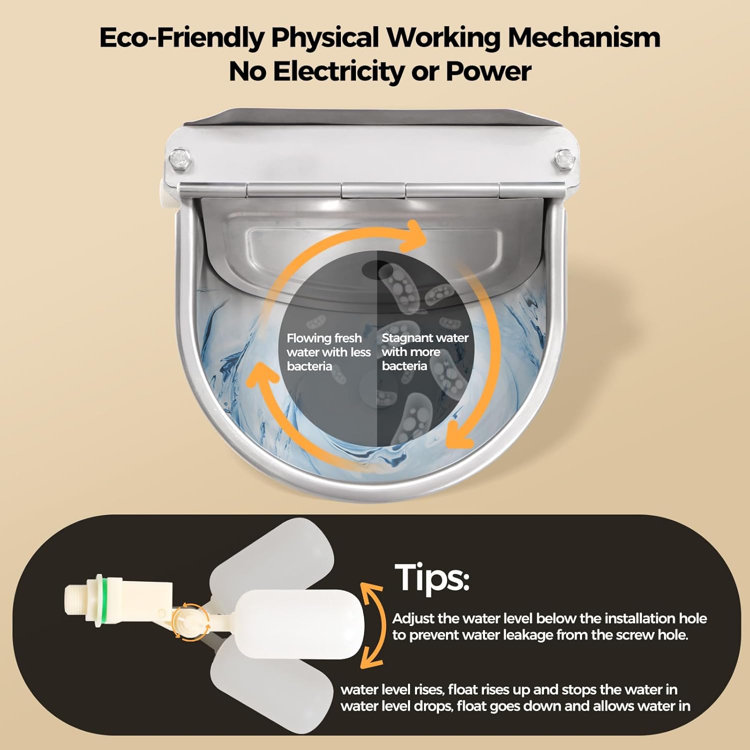 BinetGo Outdoor Automatic Water Dispenser for Dogs, Stainless Steel Bite Resistant Automatic Dog Water Bowl with Drain Plug, Outside Auto Refillable Water Bowl with Float for Goat Livestock thumbnail