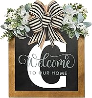 Vista 8 de Letrero de bienvenida personalizado de apellido de 16 pulgadas, coronas de puerta para puerta delantera exterior, corona de primavera