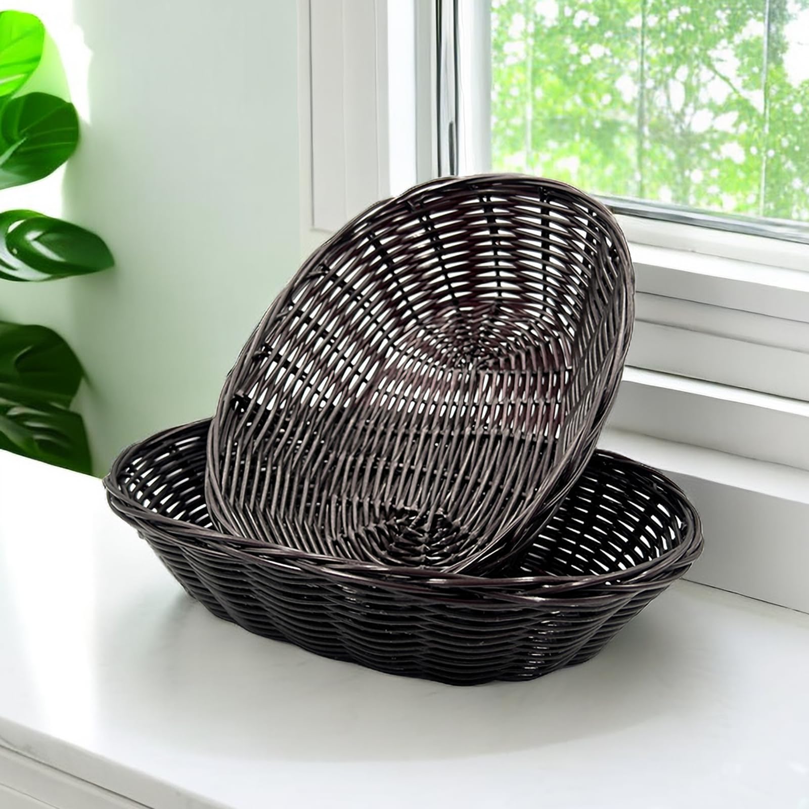 Cheardia Plastikowy owalny kosz, 20 x 15 x 5 cm, tkane kosze na chleb do serwowania małych pustych koszy prezentowych, imitacja rattanowego kosza do kuchni, restauracji, centralny element ekspozycji,
