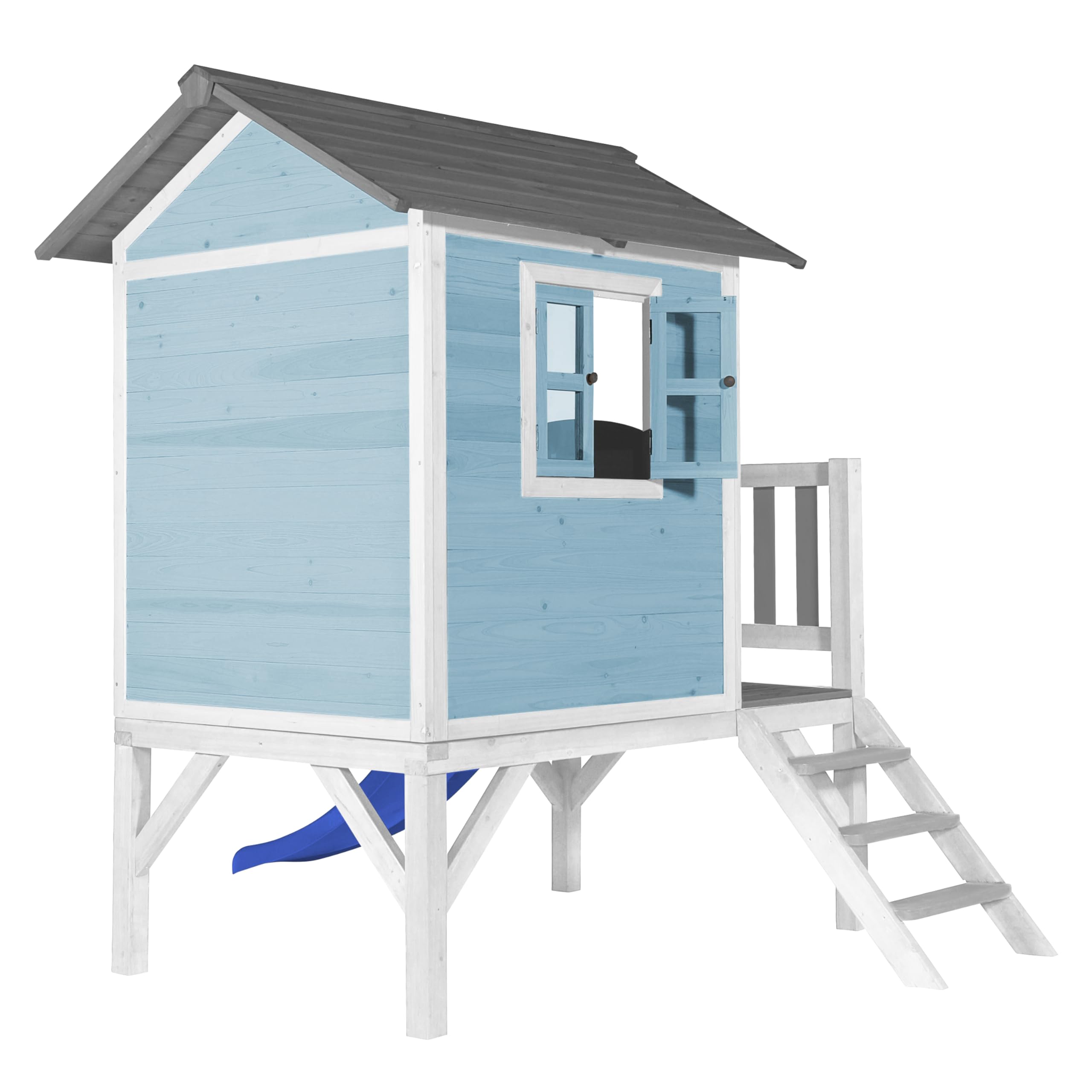 AXI Spielhaus Beach Lodge XL in Blau mit Rutsche in Blau | Stelzenhaus aus FSC Holz für Kinder | Kleiner Spielturm für den Garten