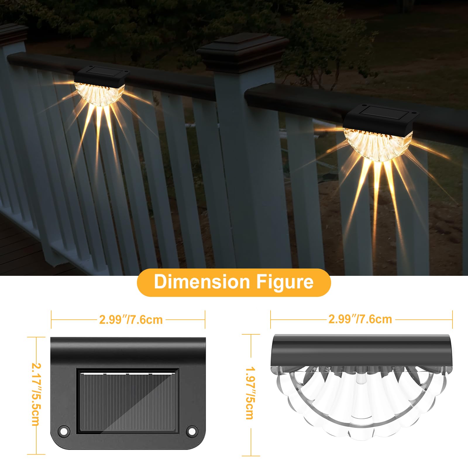 Lampada solare a LED per esterni, impermeabile, 6 pezzi | Lampada solare da parete per esterni, per terrazza, giardino e gradini, bianco caldo