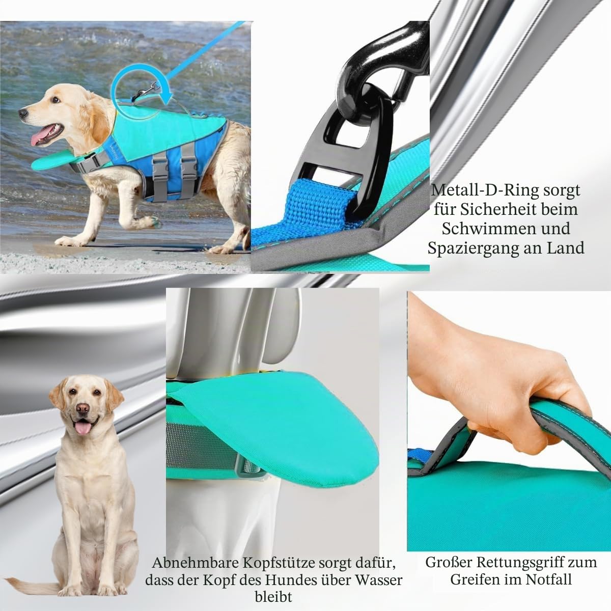Little Bean® Hundeschwimmwesten, verstellbare Haustier-Schwimm-Sicherheitsweste mit überlegenem Auftrieb und Rettungsgriff für Hunde, Bootfahren, Schwimmen, mit reflektierenden Streifen (Blau, S)
