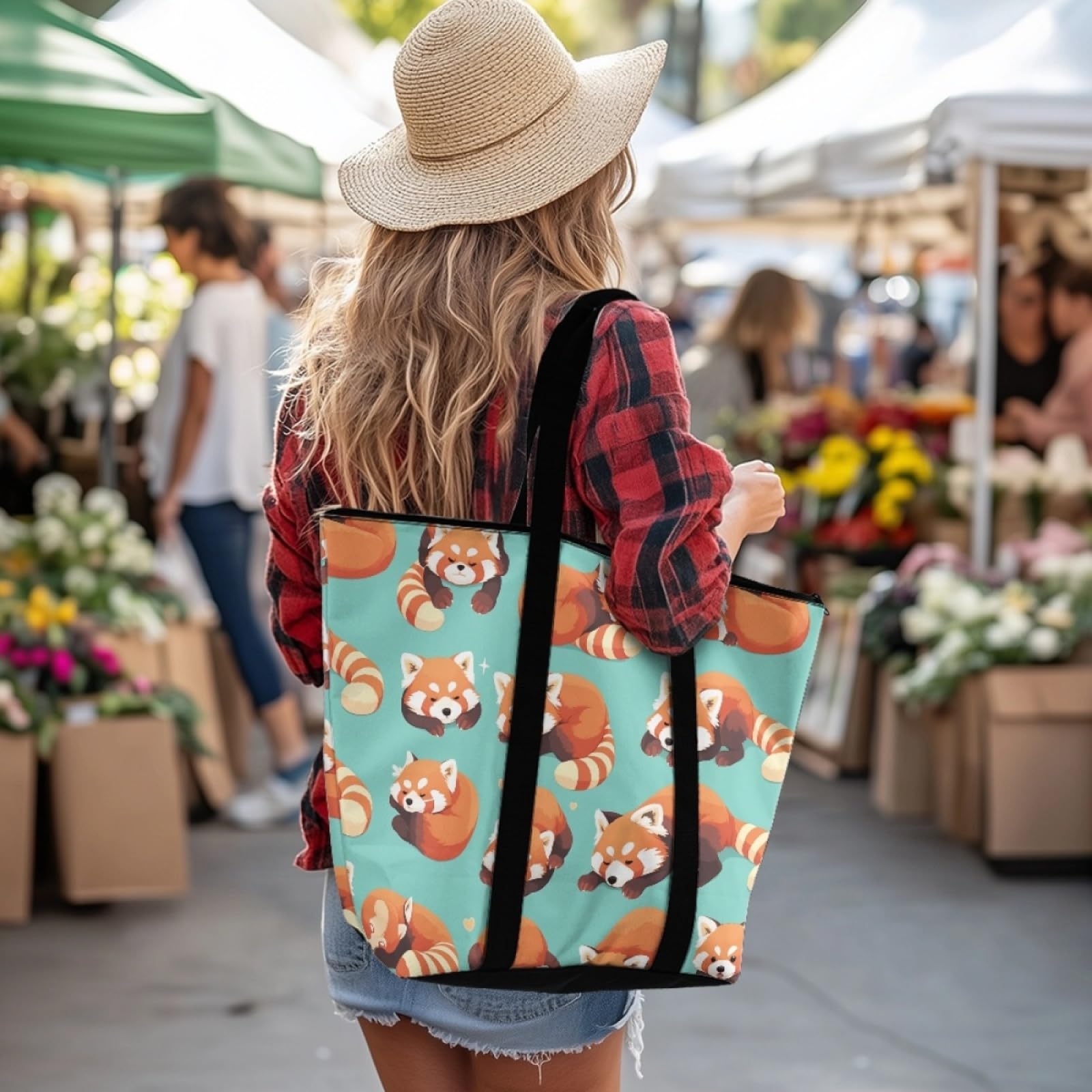 Tote Bag Tela Bolsas de Tela Poliéster Bolso de Mano de Mujer Reutilizable Bolsa Compra Plegable Tote Bag Cremallera Bolso Viaje Duradero Totebag