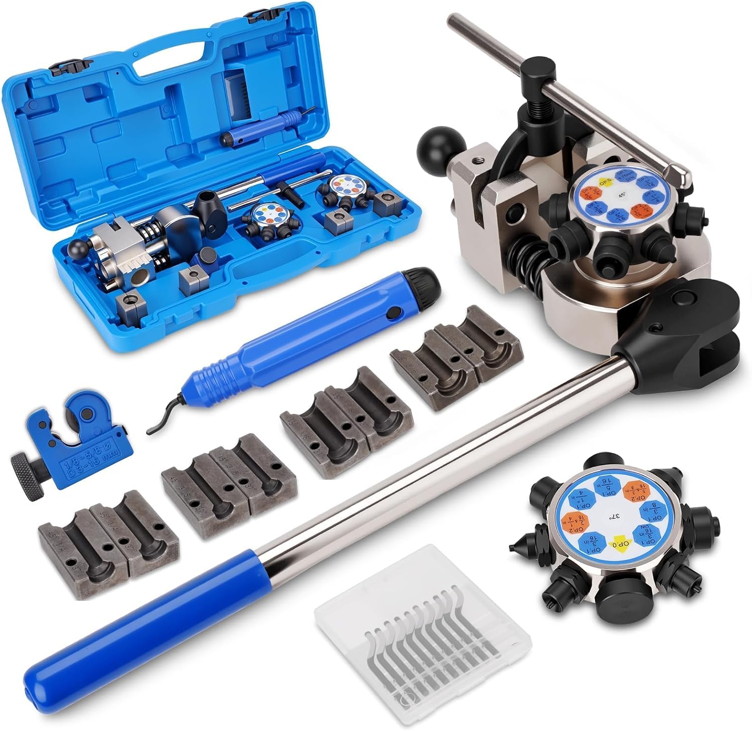 Brake Line Flaring Tool Kit, 45 and 37 Degree, Single, Double and Bubble Flare Tool, SAE and DIN, for 3/16", 1/4", 5/16", 3/8", 4.75mm Steel and Copper Tubing, Universal for Cars, Trucks, SUVs