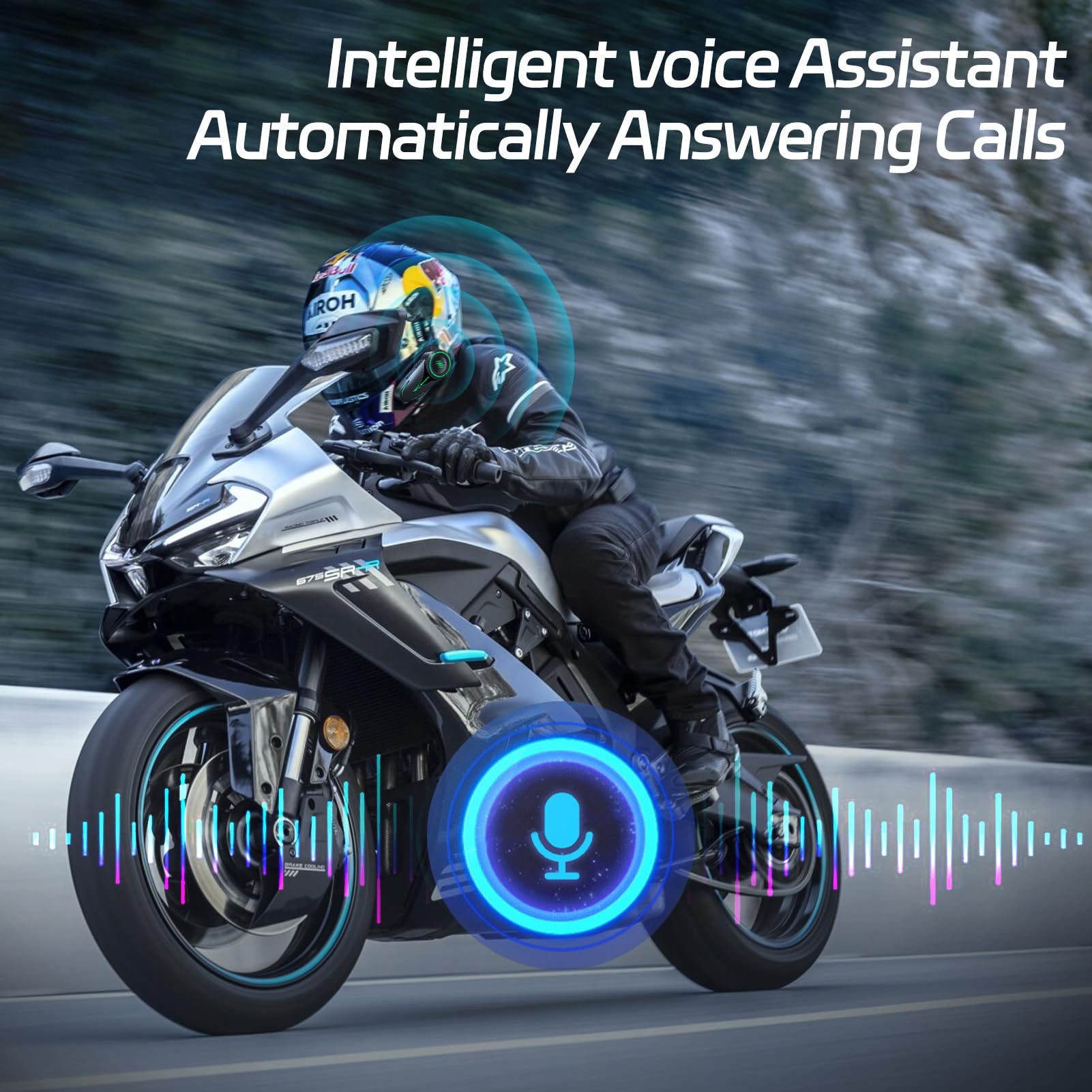 Auricolare Bluetooth per casco da motociclo,Auricolare esterno,Auricolare sportivo impermeabile,Altoparlanti a mani libere,Chiamata musicale 1000mAh