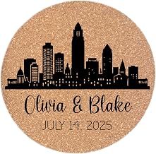 Personalized Nebraska Wedding Coasters | Custom Cork Coasters with State Skyline, Names & Date | Laser Engraved Wedding Favors | Bulk Sets of 30–100 | CC180
