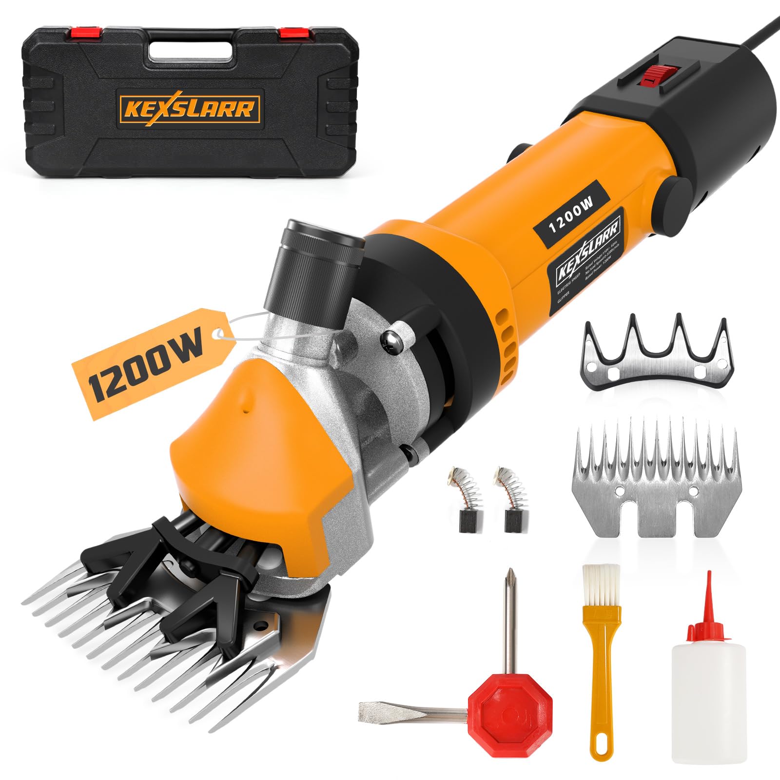 KEXSLARR 1200W Esquiladora Ovejas Profesional, Maquina Esquilar Ovejas 6 Velocidades 3200 RPM, Incluye Manual Español y Kit Completo con Maletín, Cortapelos Eléctrico para Cabras Alpacas (verde) — view 11