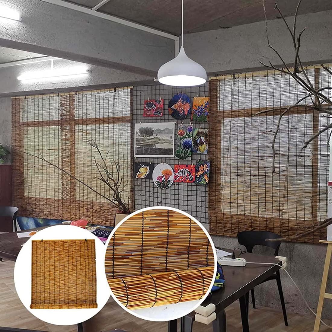 Bambusowe rolety Rolety na patio Wewnętrzny/zewnętrzny ekran chroniący werandę Półprzezroczyste rolety zwijane Zasłony z trzciny retro z podnośnikiem, filtrowanie światła/anty-Uv/retro/wodoodp