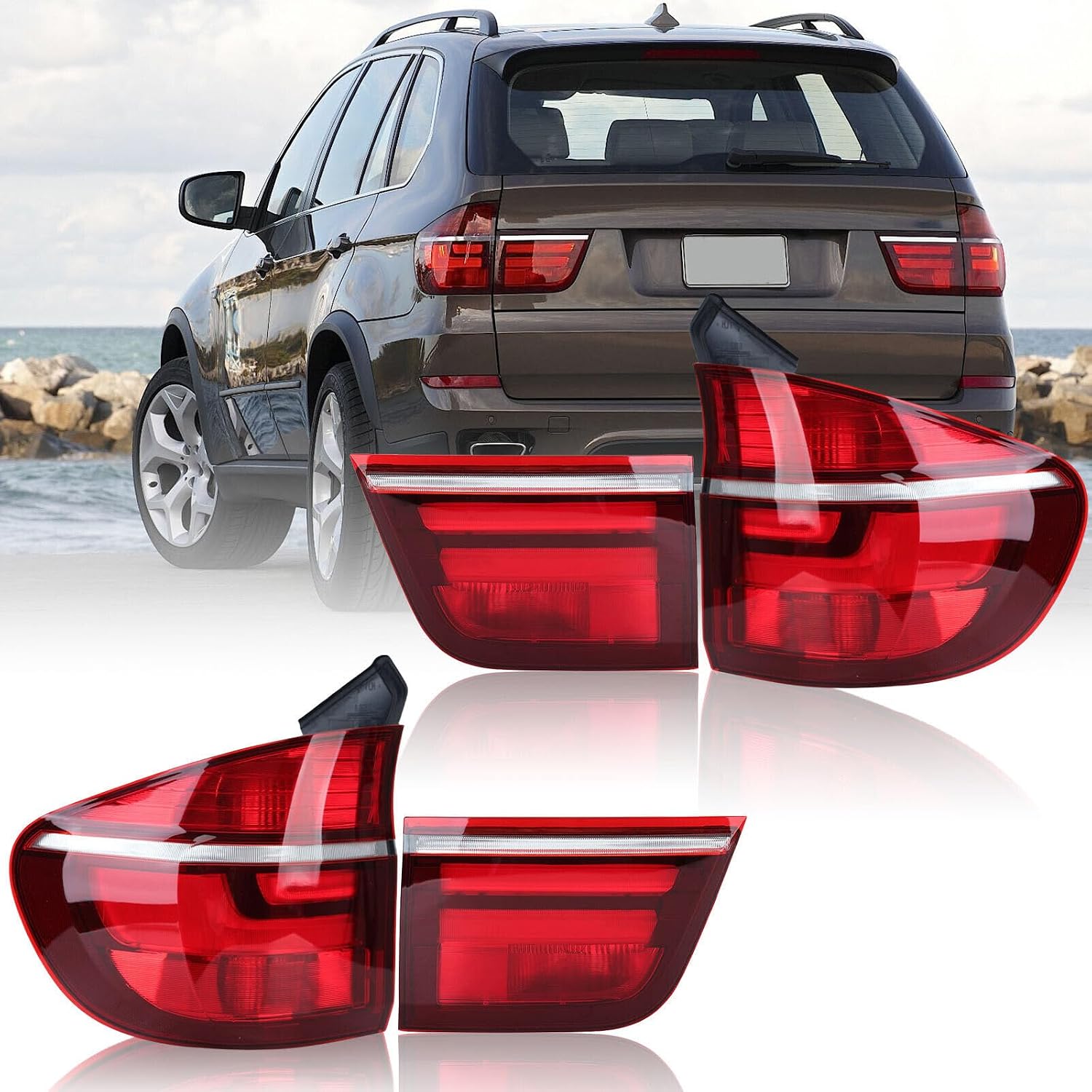 Set 4PCS Outer Inner Tail Light Assembly Compatible With BMW X5 E70 2007-2013 Rear Brake Stop Lamp Left & Right Side