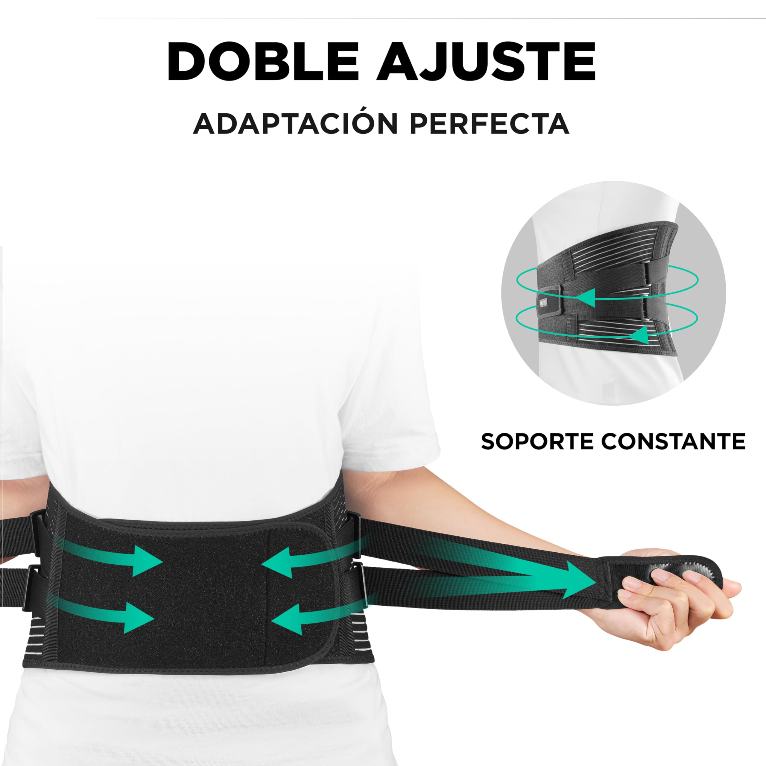 Faja Lumbar para Hombre y Mujer - Faja Lumbar Trabajo Transpirable - Estabiliza y ofrece Apoyo con 6 varillas de soporte - Cinturón Lumbar con Doble Ajuste - Gratis Bolsa de Transporte