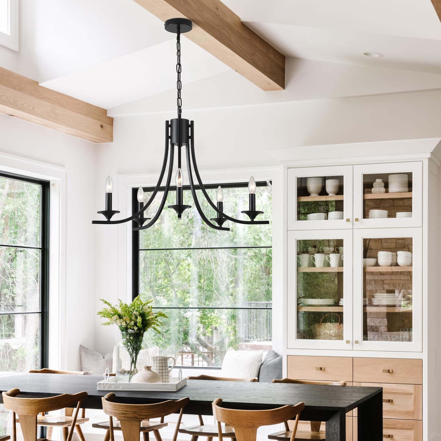 Black Farmhouse Chandelier for Dining Room Light Fixtures,5-Light Rustic Industrial Iron Chandeliers for Living Room,Foyer, Bedroom,Office,Bar,Island Lights,Hall, Kitchen Island and Entryway