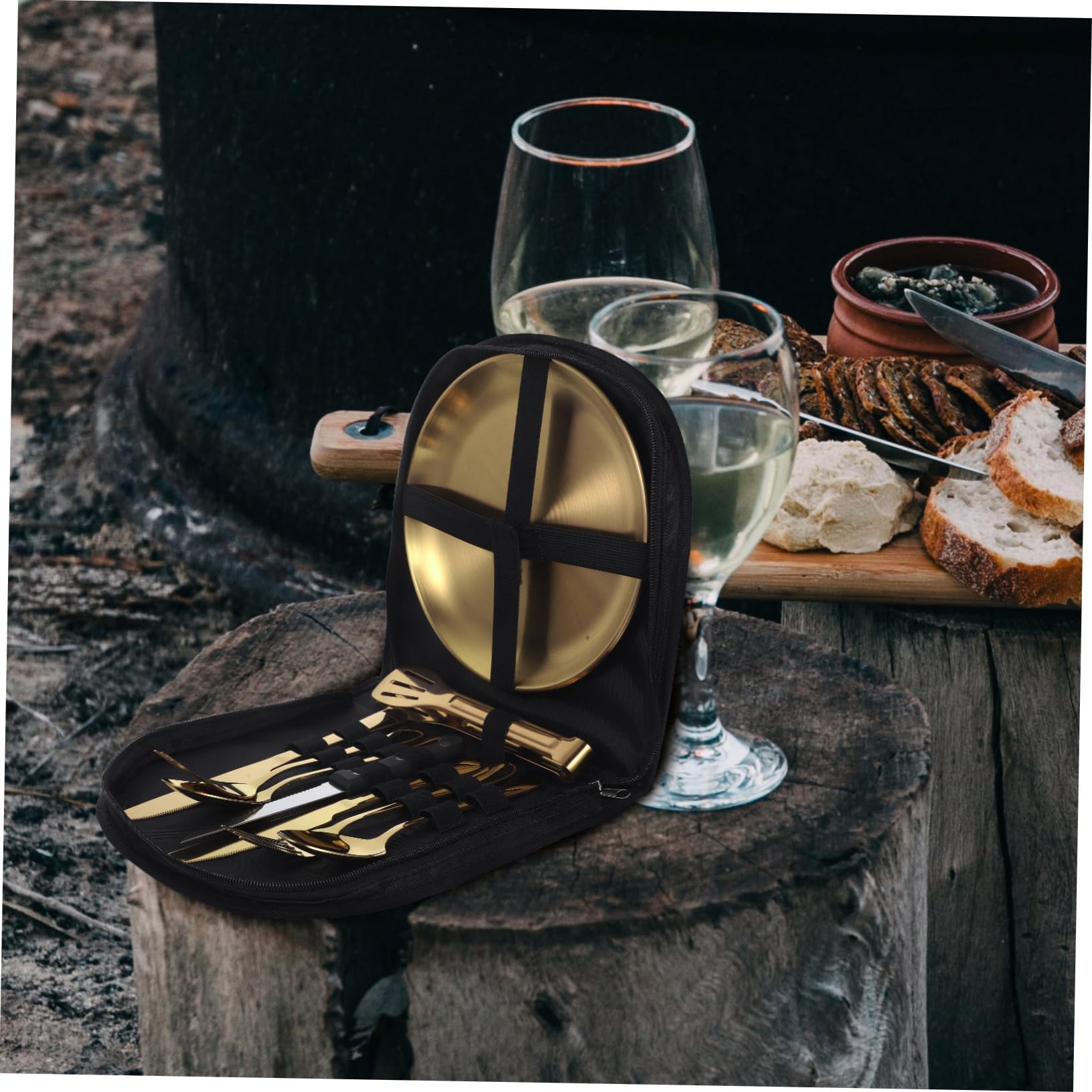 Edelstahl Camping Utensil Mit Fall Für Outdoor-aktivitäten Wie Picknicks Und Reisen Wiederverwendbares Besteck Für Abenteuer