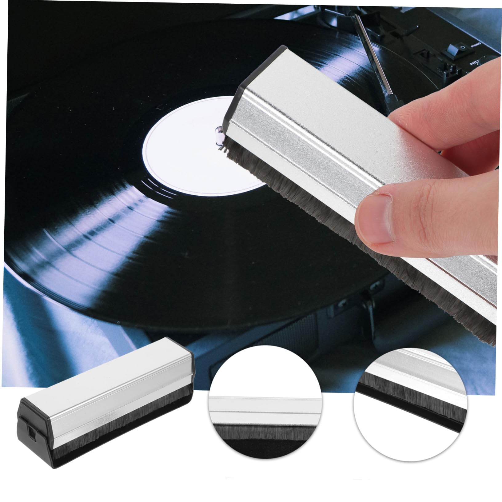 Cepillo para Limpieza Vinilos Duradero de Aluminio Elimina Polvo y Estático Protege Discos Antiguos y Agujas Profesional para Tocadiscos