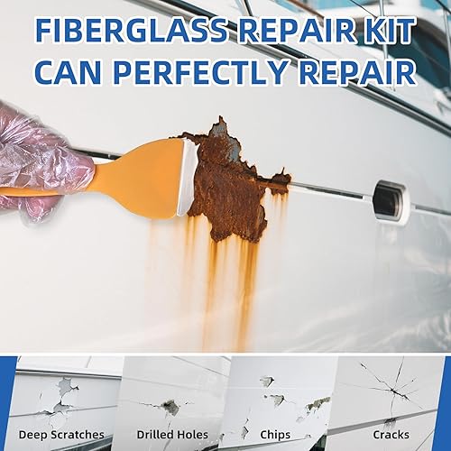 Miniatura 6 de Kit de reparación de barcos de fibra de vidrio blanco, Kit de reparación de capa de gel para barcos, Kit de reparación de fibra de vidrio marina