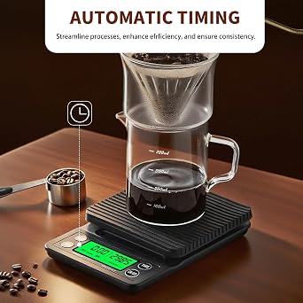 Coffee Scale with Timer - 0.1g Accurate, 3kg Drip Espresso Scale for Pour Over Coffee, Portable Digital Kitchen Food Scale with, LCD Displa, Non-Slip Mat (Including Batteries) - Black