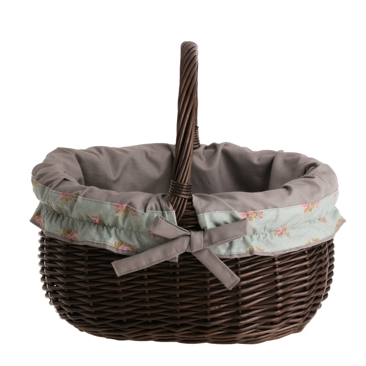 Cesta de la Compra de Mimbre en Color marrón Oscuro, Ovalada, Cesta de Planchar con Adornos, Cesta de Regalo
