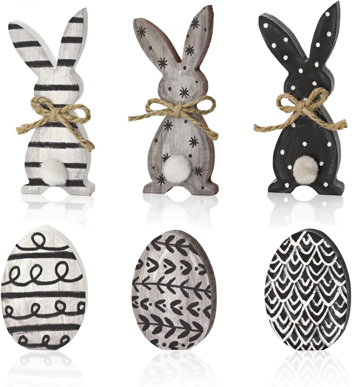 Smile Wooden Easter Block Decor Set - 6-Piece Rustic Bunny & Egg Design Tabletop Blocks, Farmhouse Style Shelf Accents for Spring Holiday Home Decoration