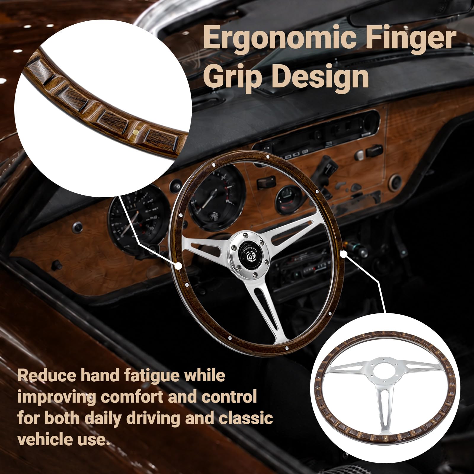 Amazon.com: Flashpower 15'' Classic 6 Bolt Riveted Wood Steering