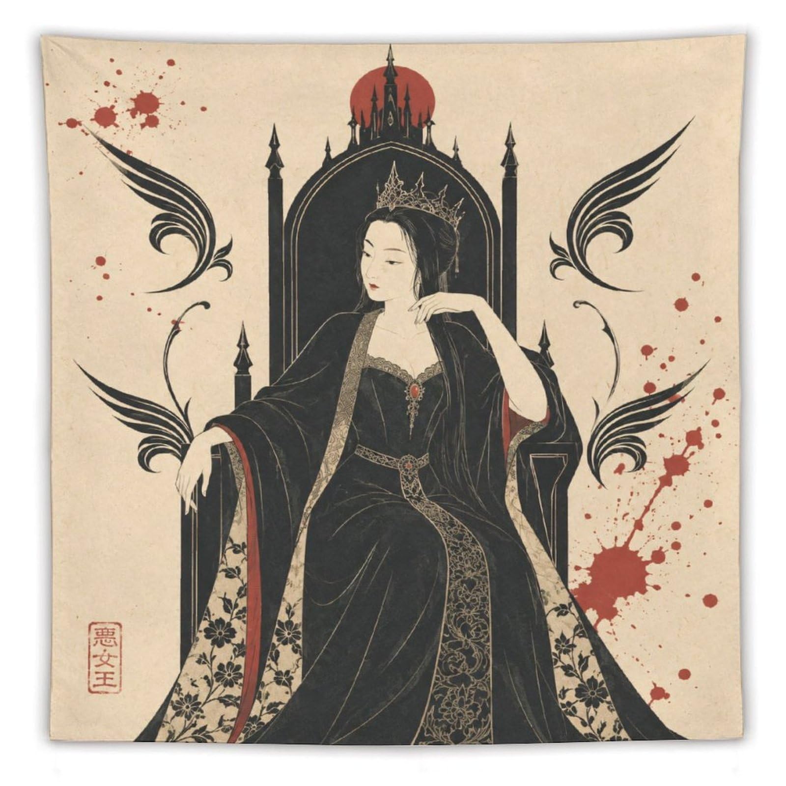 H3B8U2Y5 Gothic Queen on Throne Wall Tapestry, Fantasy Illustration, Office