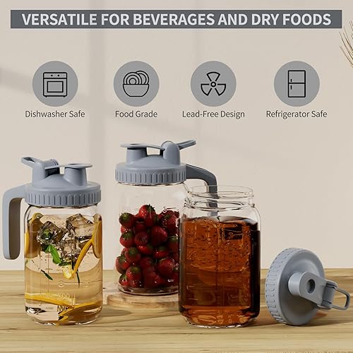 Miniatura 6 de Jarra de vidrio Mason Jar - Jarra de leche materna de 32 onzas con tapa de boquilla para vertido, sellado hermético, ideal para café frío, jugo