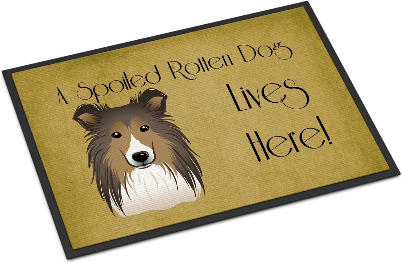 Caroline's Treasures BB1490MAT Sheltie Spoiled Dog Lives Here Doormat 18x27 Front Door Mat Indoor Outdoor Rugs for Entryway, Non Slip Washable Low Pile, 18H X 27W