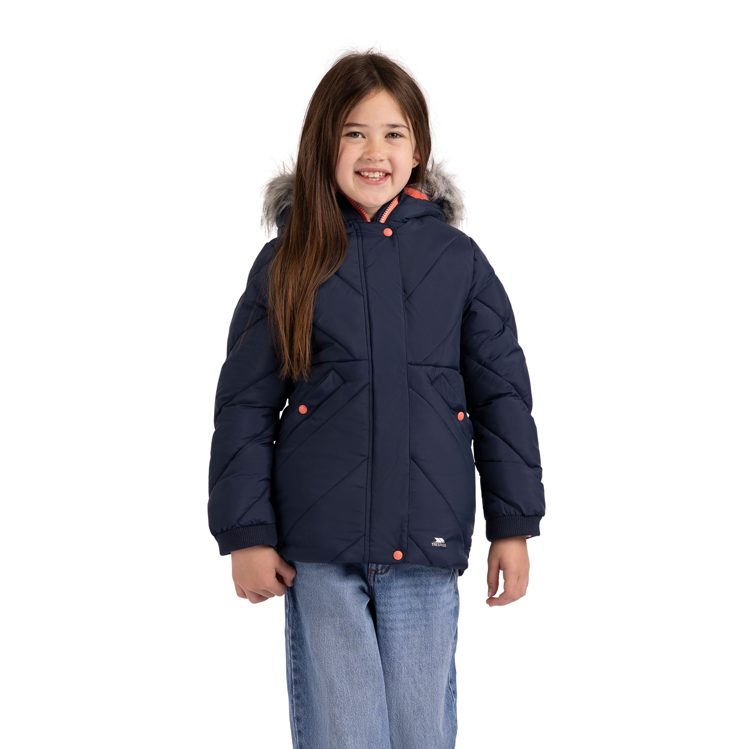 Trespass Veste décontractée Buntee pour fille – Matelassée, capuche grande, poignets en jersey, 2 poches, coque tissée, doublure 100 % polyester, rembourrage 100 % polyester