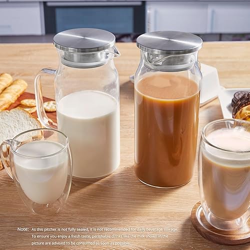 Miniatura 6 de Bivvclaz Jarra de vidrio pequeña de 1.2 litros y 40 onzas con tapa y asa, jarra de vidrio para agua caliente/fría, jarra de té helado para café