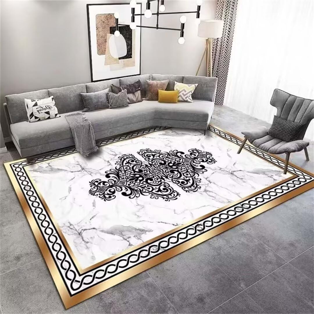 Tapis à motifs blancs tapis doux lavable 200x300cm pour grand salon familial