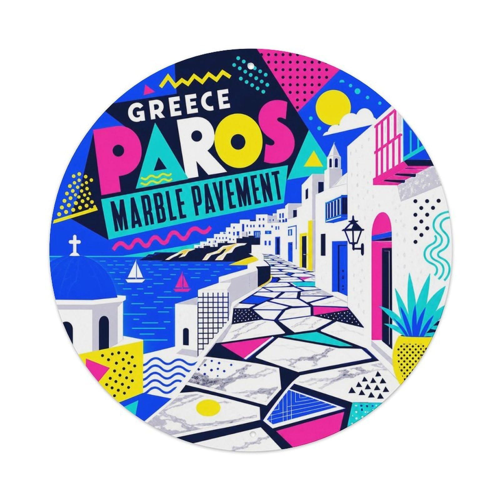 Paros Stone Pavement Greek Retro Graphic Europe Travel Metal Tin Sign