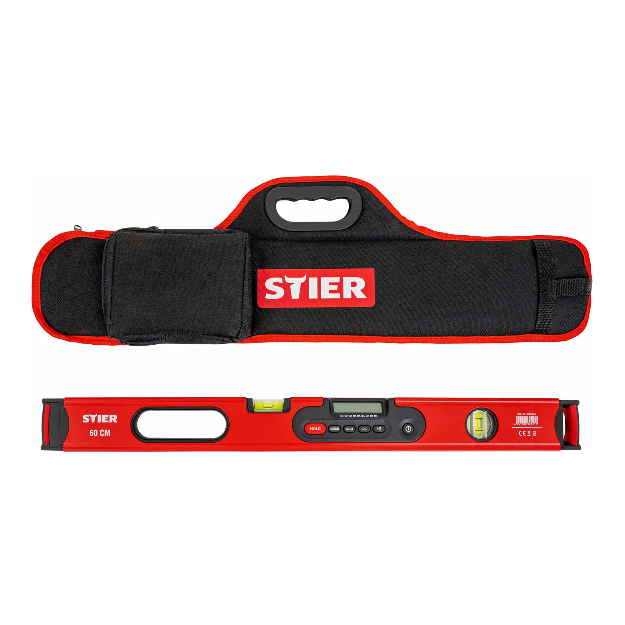 STIER Digitale Wasserwaage, SDW-600 LCD-Display, ±0,2°, 60 cm, vertikal & horizontal einsetzbar, HOLD-Funktion