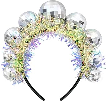 Disco Headband, Silver Vintage Disco Ball Headband,Retro Disco Headwear Women Girl for Halloween Christmas Party New Years Eve Party Accessory