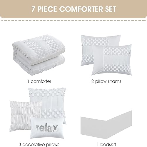 Miniatura 3 de Grand Avenue Juego de edredón blanco tamaño California King, juego de ropa de cama de 7 piezas, diseño de puntos, decoración del hogar para todas