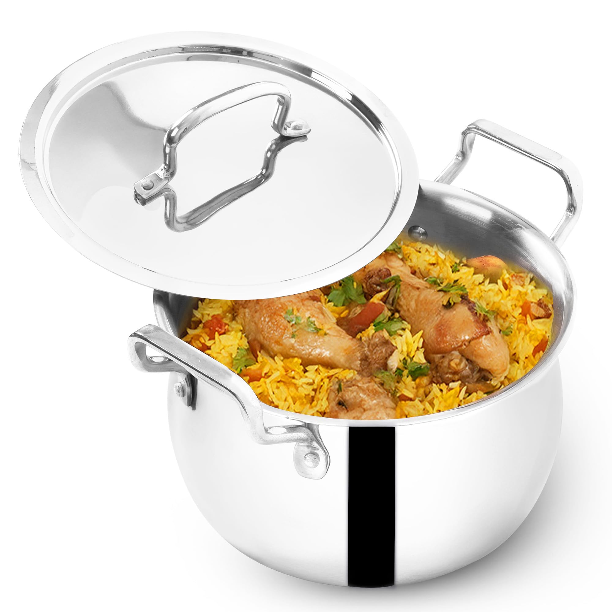 The Indus Valley Triply Stainless Steel Stock Pot with SS Lid/Briyani Pot Handi Shaped/Casserole | 24cm/ 9.44 inch, 6.5Ltr, 2.42kg | Induction Friendly | 100% Toxin-Free-image-23