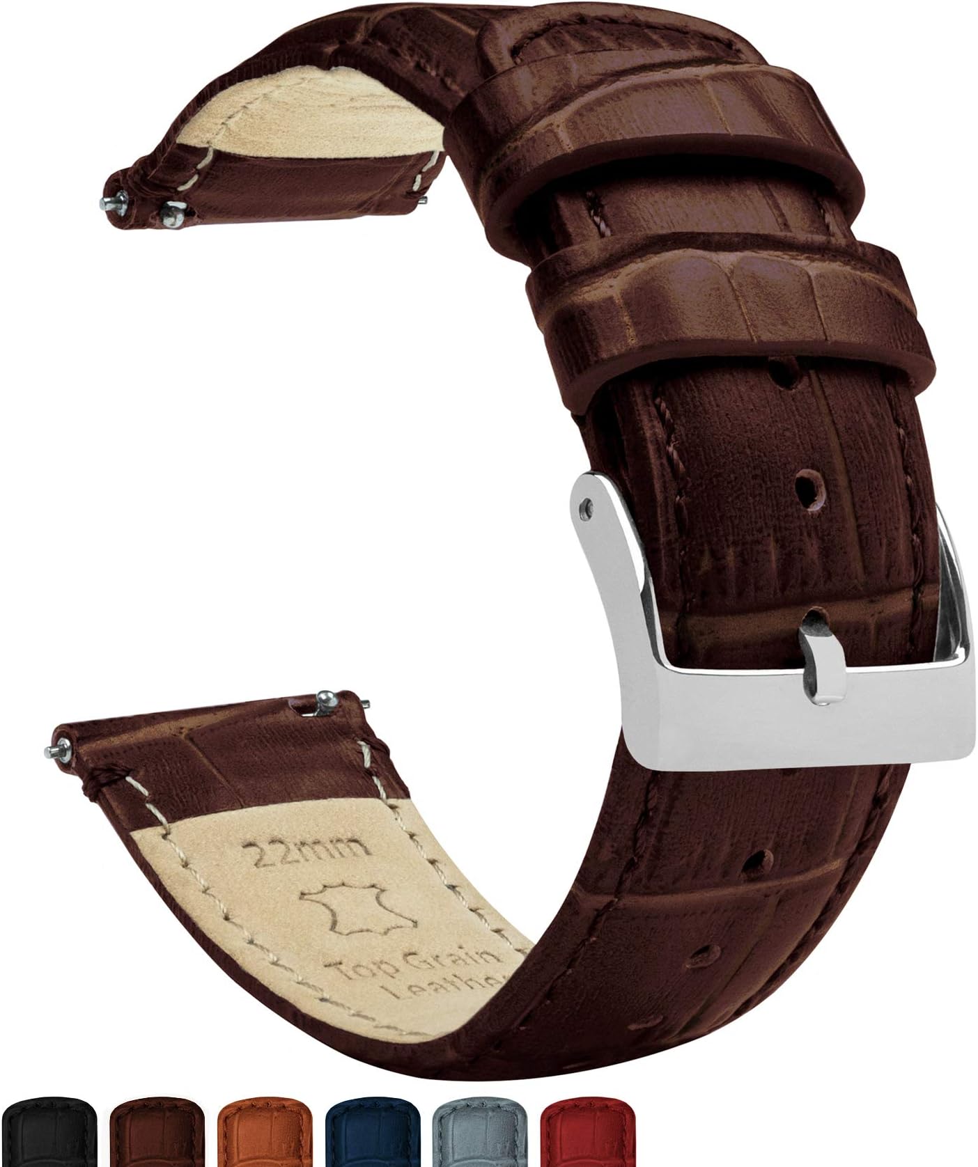 Barton Alligator Grain - Quick Release Leather Watch Bands - Choose Colour & Width - 16mm, 18mm, 20mm, 22mm, or 24mm