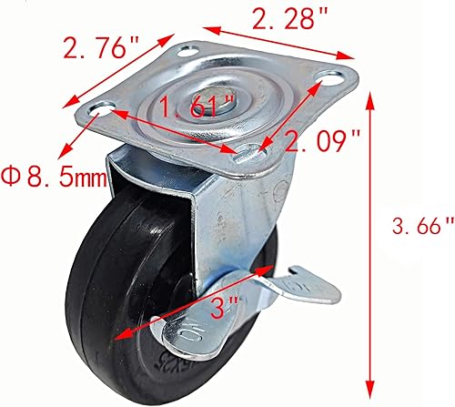 Miniatura 5 de FixtureDisplays Rueda de poliuretano de 3 pulgadas con capacidad de 110 libras, placa superior de metal, rotación de 360 grados, rueda giratoria