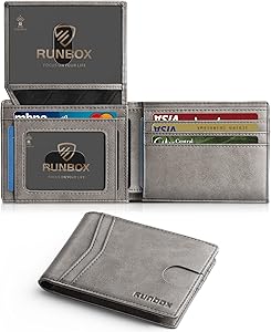 RUNBOX Wallet for Men Slim Rfid Leather 2 ID Window With Gift Box | Slim, Rfid, 2 ID Window, With Gift Box, Slim, Rfid