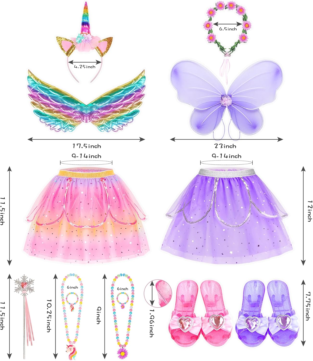 Jeowoqao Kids Princess Dress Up Clothes, Toddler Girls Dressup Pretend Play Costumes, Tutu Skirt, Butterfly Wings, Princess Shoes Toys for Ages 3 4 5 6 - Image 6