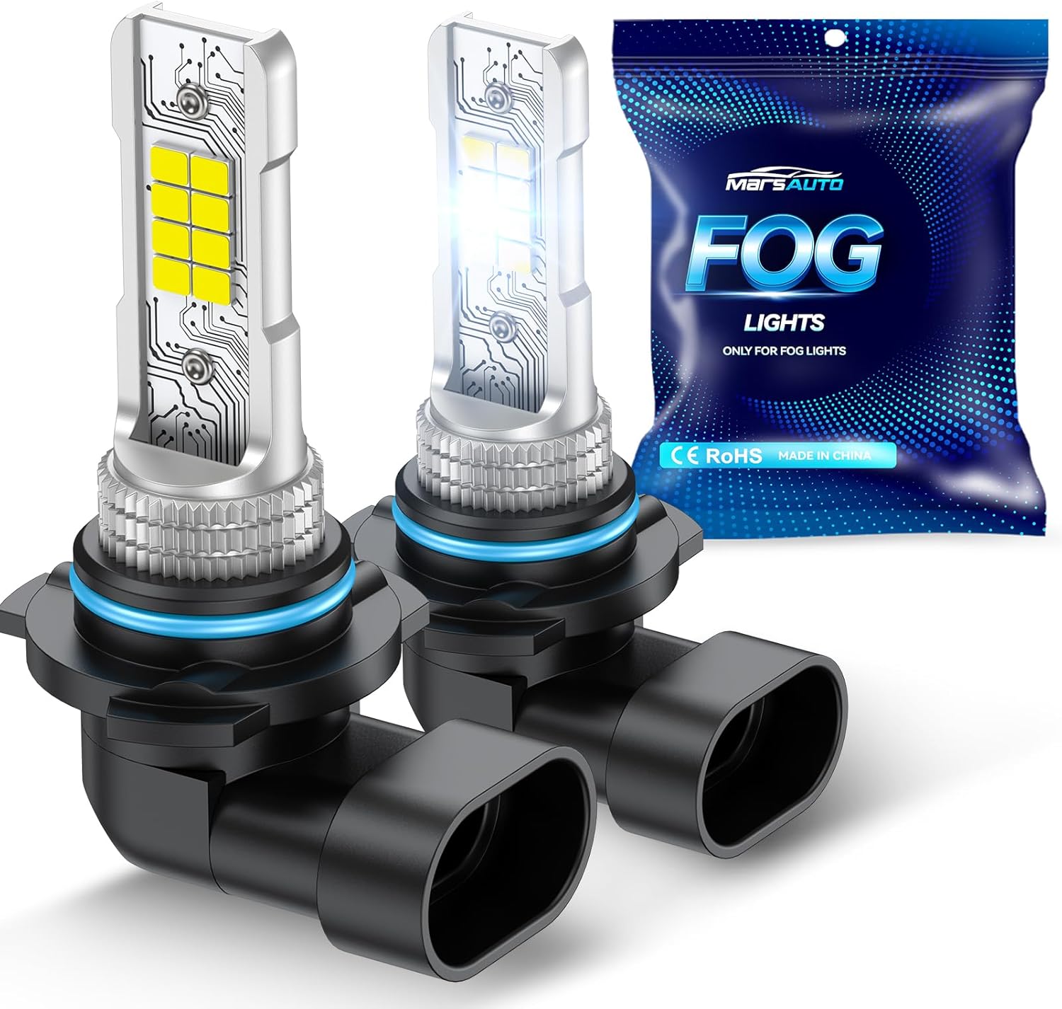 Marsauto 9006 LED Fog Lights Bulbs, 10000LM Anti Glare Cutoff Beam 9006 Fog Lights LED, 6X Brighter Than Halogens, IP68 Waterproof, Pack of 2