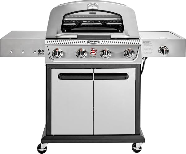 Cuisinart Propel+ 4-Burner 3-in-1 Gas Grill, Stainless Steel Versatile Grill, Griddle & Pizza Oven with Pizza Stone, Con