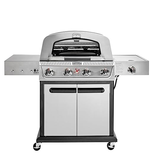 Cuisinart Propel+ 4-Burner 3-in-1 Gas Grill, Stainless Steel Versatile Grill, Griddle & Pizza Oven with Pizza Stone, Convertible to Natural Gas, Side Burner & Integrated Storage, Perfect for BBQs