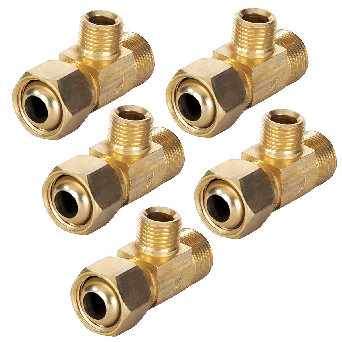 Midline Valve 73314-OM-5 Raccordo a T aggiuntivo, uscita linea di alimentazione divisa 3/8" FIP COMP x maschio MIP ottone (confezione da 5), 3/8" Fem x 3/8" maschio x 1/4" maschio
