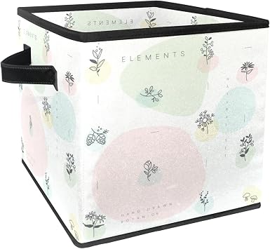 Foldable Storage Box, Fabric Storage Basket, Cube, Organiser, Bins with Handles for Toy, Clothes, Books, Closet, Bedroom, Home - Hand Drawn Botanics