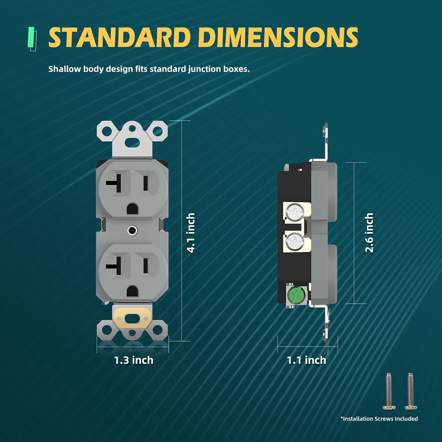 TOPELER Duplex Wall Receptacle Outlet, 20A Standard Electrical Outlets for Commercial and Residential, Non-Tamper Resistant Outlets, 2 Pole 3-Wire, Self-Grounding, UL Listed, Gray, 10 Pack