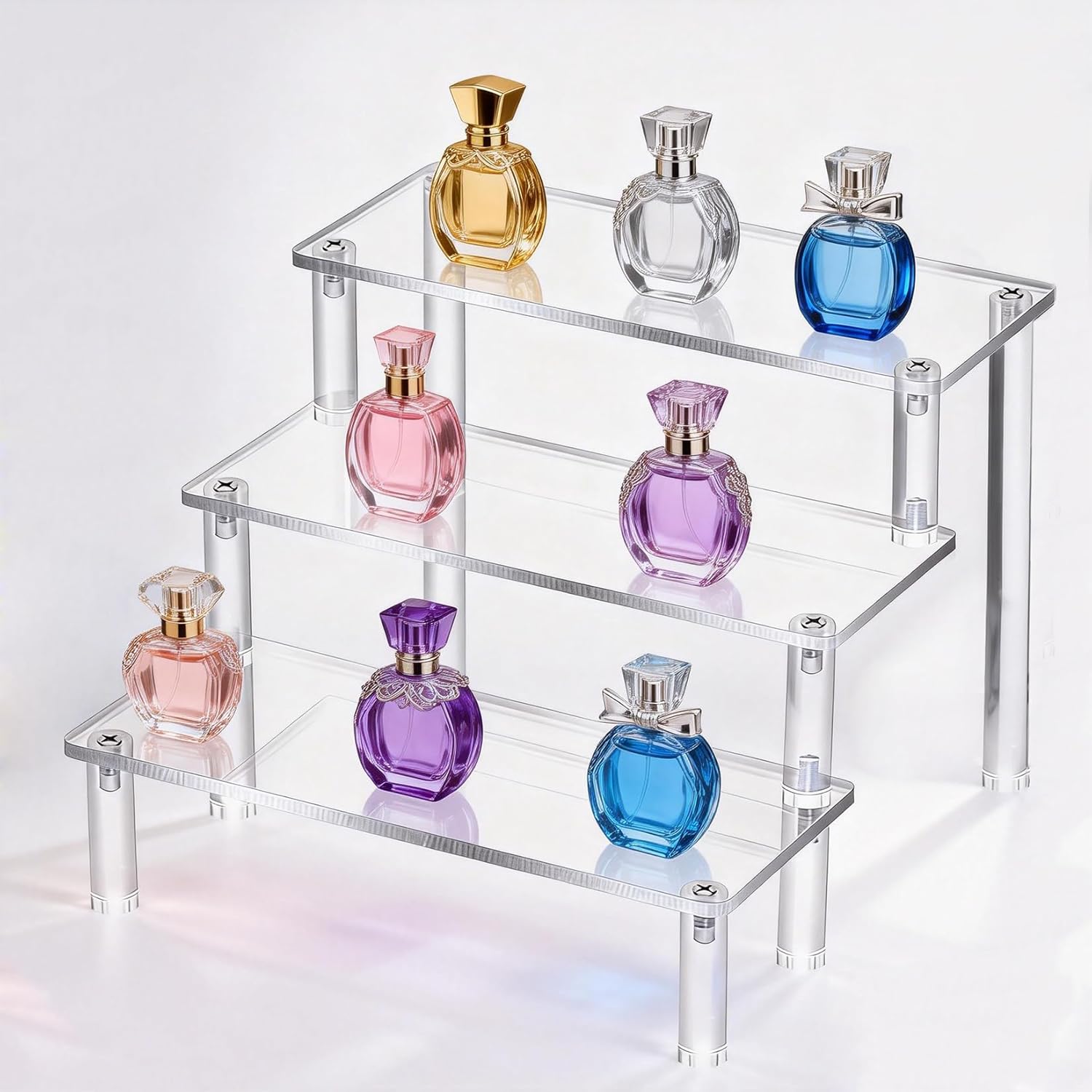 Acrylic Display Risers, 3 Tier Acrylic Display Stands, Clear Cupcake Stand HoldersAcrylic Shelf Risers, Perfume Stand Organizer for POP Figure, Food, Tabletop Use